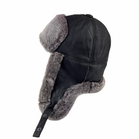 Real Sheepskin Leather Trapper Hat | Leather Aviator | Russian Ushanka - Picture 4 of 10